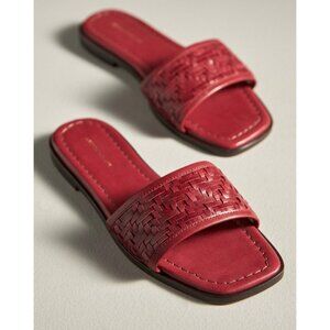 Anthropologie Woven Leather Slide Sandals US 6-6.5 EU 37 Red